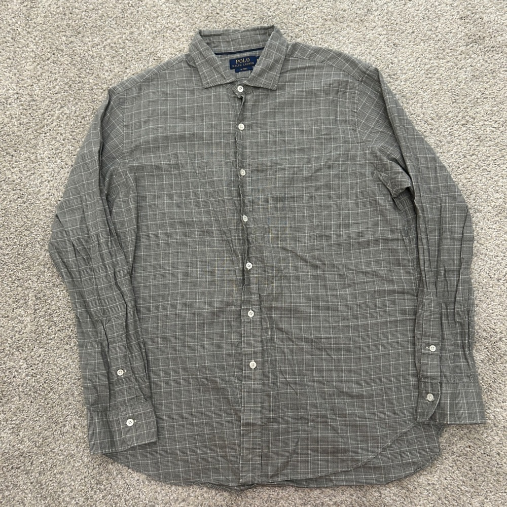 Polo Ralph Lauren Button Up XL Grey Glen Plaid RL Twill Cotton Shirt Long Sleeve - Picture 6 of 7